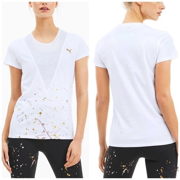 NEW PUMA Metal Splash Deep V Mesh Painted T-shirt - Picture 2 of 9